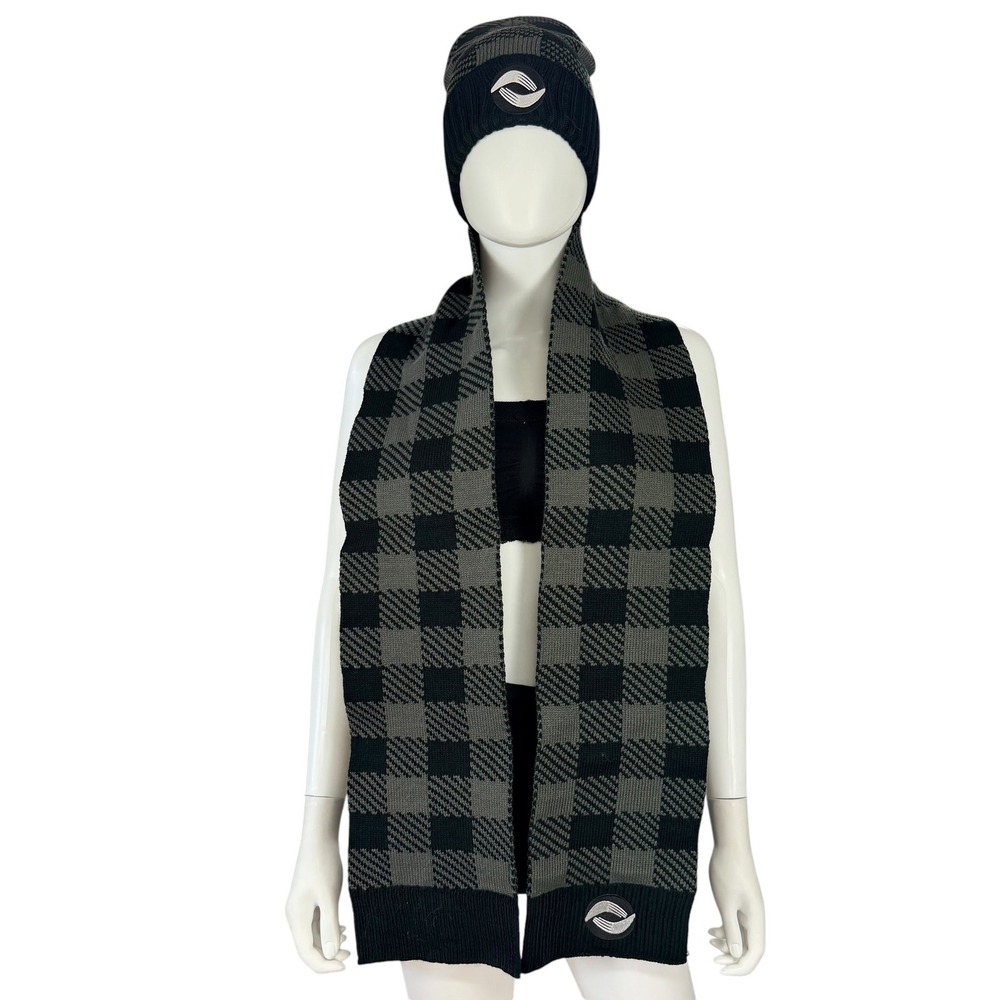 Buffalo Plaid Beanie Scarf Set Grunge Streetwear Cozy Winter Unisex Gray Black